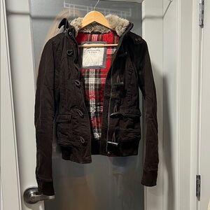 Abercrombie & Fitch Dark Brown Jacket with Red Plaid Lining